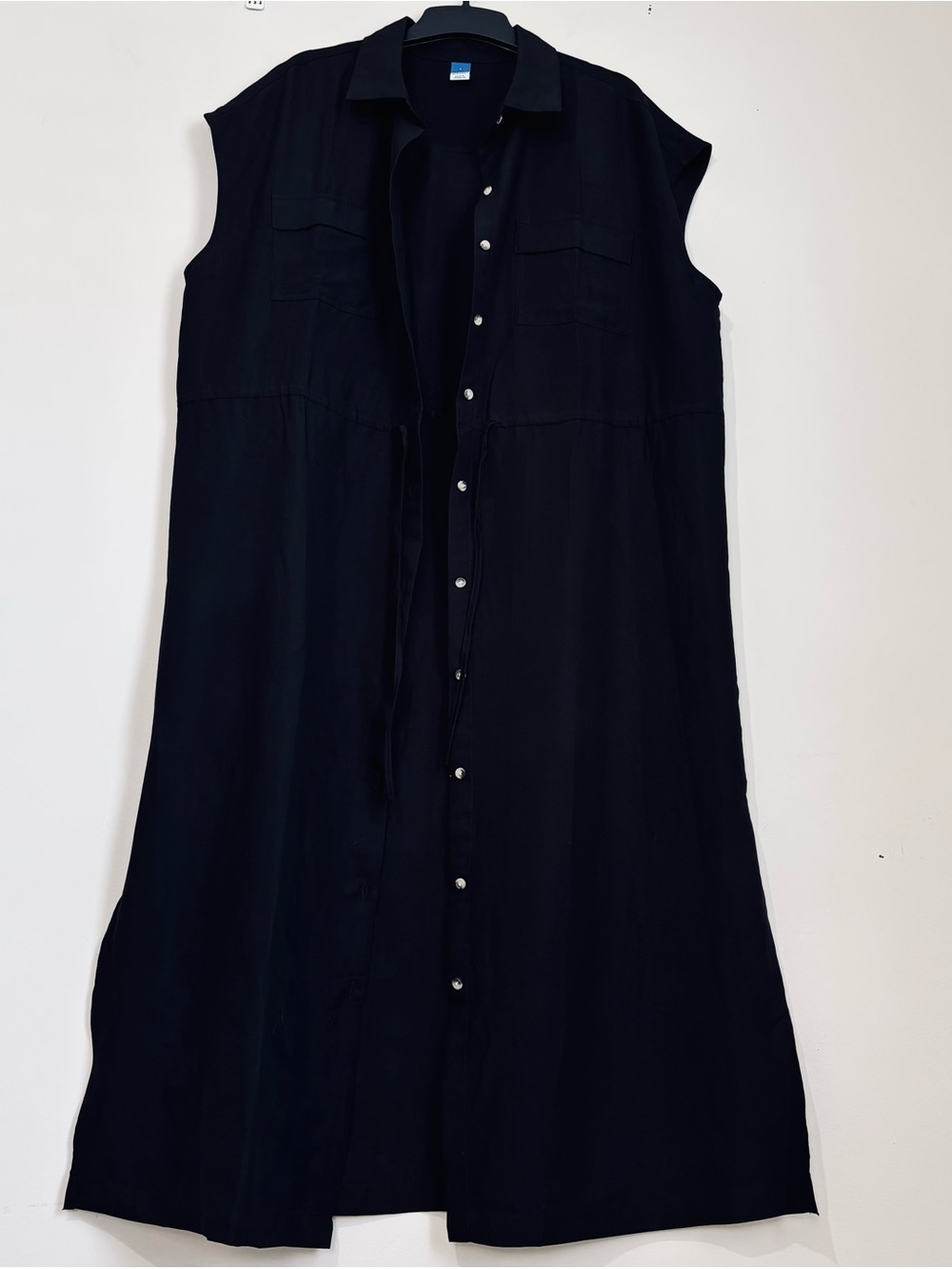 Old Navy Black Short Sleeve Waist Defined Utility Button Up Midi Shirt Dress L - Picture 5 of 16